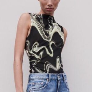 Zara Women's Black and Cream Bodysuit